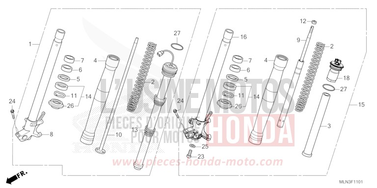 FOURCHETTE AVANT (2) de Africa Twin PEARL GLARE WHITE (NHB53H) 2024